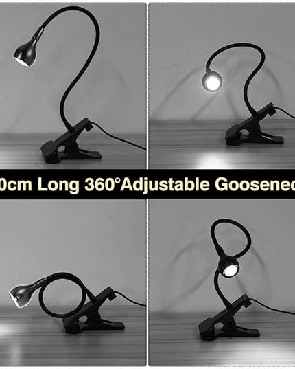 LED Desk Lamp, Ymiko USB Clip-on Reading Lights Eye Protection Book Clamp Light, 360 ° Flexible Gooseneck Clamp Lamp for Home Study Reading Kid's Room(Black) - LeafyLoom