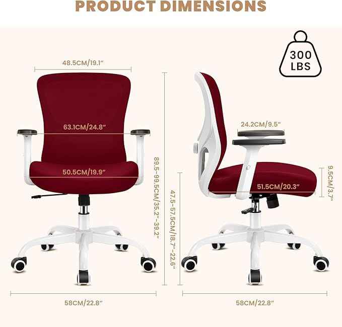 Office Chair Ergonomic Desk Chair with Adjustable Lumbar Support, Swivel Comfy Computer Chair Heavy Duty Executive Chair for Home Office - LeafyLoom