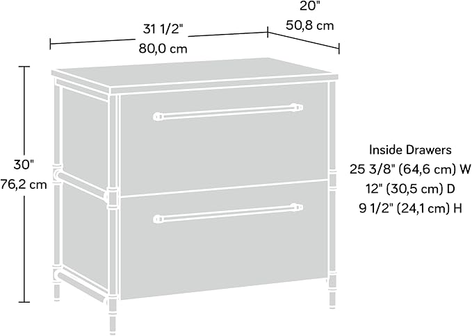 Sauder Iron City Lateral File, L: 31.50" x W: 20.00" x H: 30.00", Checked Oak Finish - LeafyLoom