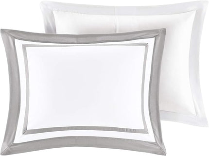 Madison Park Heritage Comforter Quilt Combo Set - Modern Luxury Design, All Season Down Alternative Bedding, Matching Shams, Decorative Pillows, King/Cal King(104"x92"), Color Block Grey 8 Piece - LeafyLoom