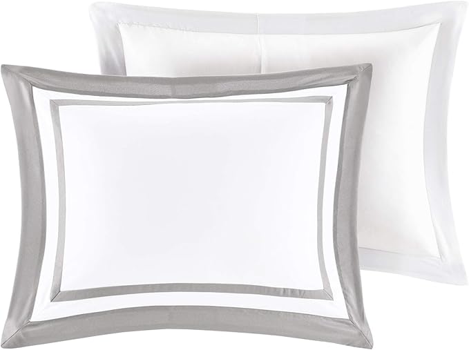 Madison Park Heritage Comforter Quilt Combo Set - Modern Luxury Design, All Season Down Alternative Bedding, Matching Shams, Decorative Pillows, King/Cal King(104"x92"), Color Block Grey 8 Piece - LeafyLoom