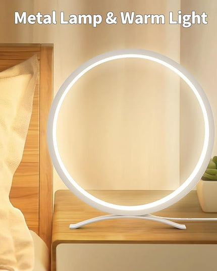 Desk Lamp,Metal Circle Ring Table Lamps Bedside Lamp for Nightstand, Modern Minimalist Lamps/Led Warm Light for Bedroom/Living Room,10 Inch - LeafyLoom