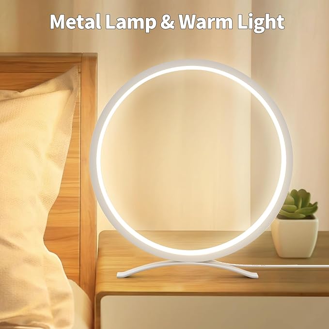 Desk Lamp,Metal Circle Ring Table Lamps Bedside Lamp for Nightstand, Modern Minimalist Lamps/Led Warm Light for Bedroom/Living Room,10 Inch - LeafyLoom