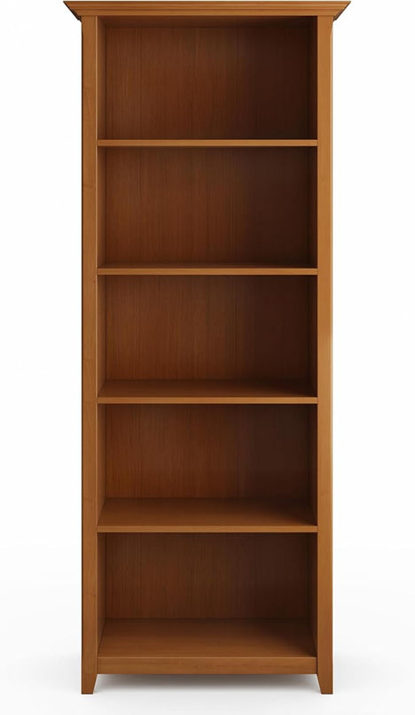 SIMPLIHOME Amherst SOLID WOOD 30 Inch Transitional 5 Shelf Bookcase in Light Golden Brown, For the Living Room, Study Room and Office - LeafyLoom