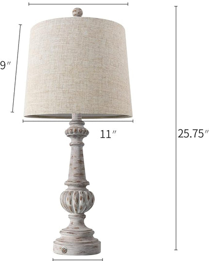 PORTRES 25.75" Traditional 3-Way Dimmable Table Lamp Set of 2 for Living Room Bedside Nightstand Lamps with USB A+C Charging Ports for Bedroom Kids Room Rustic Table Lamps (2 Bulbs Included) - LeafyLoom