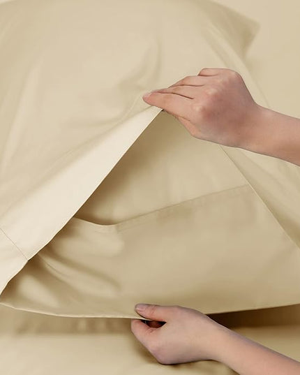 Bedsure Twin Sheets Set, Cooling Sheets Twin Size Bed Set, Rayon Derived from Bamboo, Twin Size Sheets, Breathable & Soft Bed Sheets, Hotel Luxury Silky Bedding Sheets & Pillowcases, Alabaster Gleam - LeafyLoom