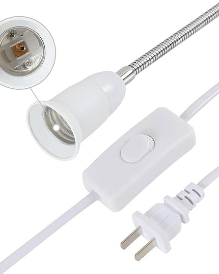 YiLighting - AC 110-220V US Plug Flexible Aluminum Wire Neck Metal Clip Holder with Switch for E26/E27 Socket LED CFL Desk Lamp - LeafyLoom