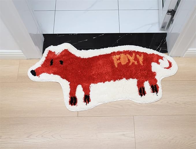 Fox Shaped Bath Rug Microfiber and Non Slip Backing Bath Mat Bathroom Bedroom Cartoon Bathtub Rug Bathroom Tub Decor Water Absorption Machine Washable (42x84cm/16.5x33.1in) - LeafyLoom