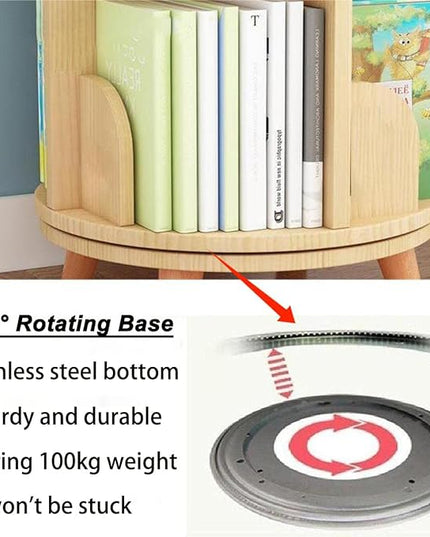 Gdrasuya10 Small Rotating Bookshelf with Legs, 360° Rotating Bookshelf Organizer Wooden Storage Bookshelf Desk Supplies Organizer for Small Spaces Open Book Shelf for Home - LeafyLoom