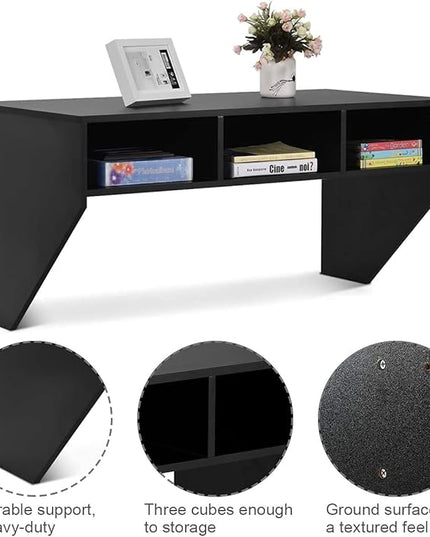 Computer Floating, Home Office Working, 42.5” Laptop Table Writing w/Storage Shelves, Modern Console Media Cabinet Wall Mounted Desk Hutch, Black - LeafyLoom