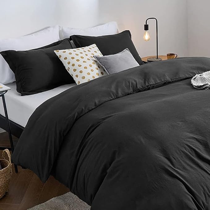 ETDIFFE Black Comforter Set Queen Size, 3 Piece Aesthetic Modern Gothic Bedding Set - Soft & Lightweight All Season Microfiber Down Alternative Bed Comforter with 2 Pillow Shams for Women Men - LeafyLoom
