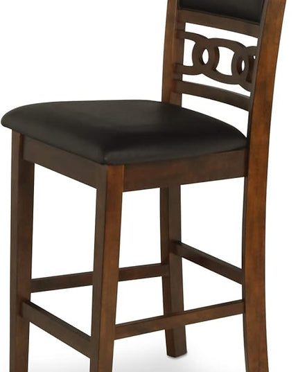 New Classic Furniture Gia Counter Dining Chair (Set of Six), Black PU Upholstered Seat & Back Rest, Brown - LeafyLoom