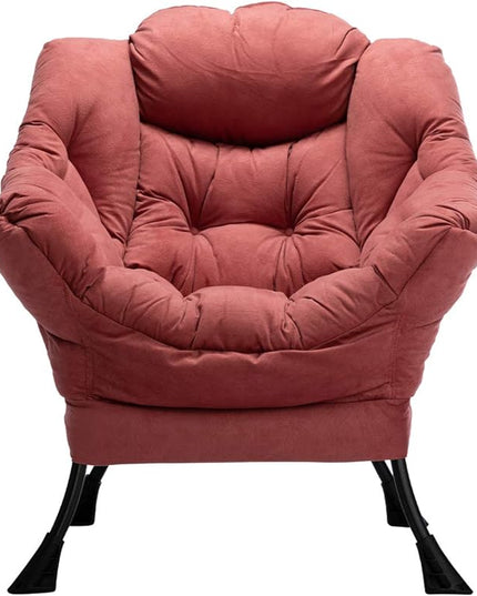 HollyHOME Fabric Large Lazy Chair, Accent Reading Chair, Cozy Lounge Chair with Armrest, Leisure Sofa Chair for Living Room, Bedroom, Dorm, Brick Red - LeafyLoom