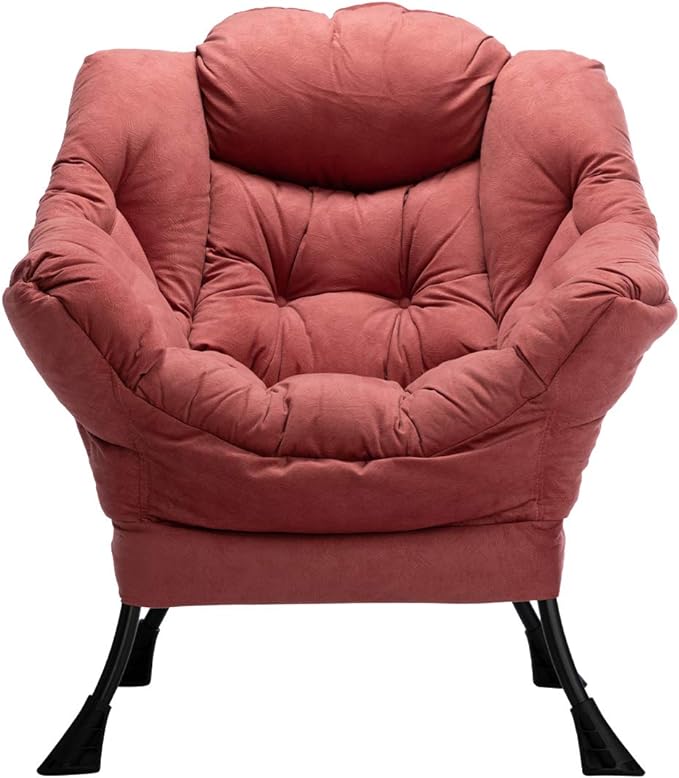 HollyHOME Fabric Large Lazy Chair, Accent Reading Chair, Cozy Lounge Chair with Armrest, Leisure Sofa Chair for Living Room, Bedroom, Dorm, Brick Red - LeafyLoom