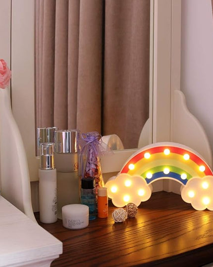 GUOCHENG Rainbow Marquee Night Light Battery Operated LED Night Table Lamps for Children Bedroom Nursery, Christmas Birthday Gifts for Kids - LeafyLoom