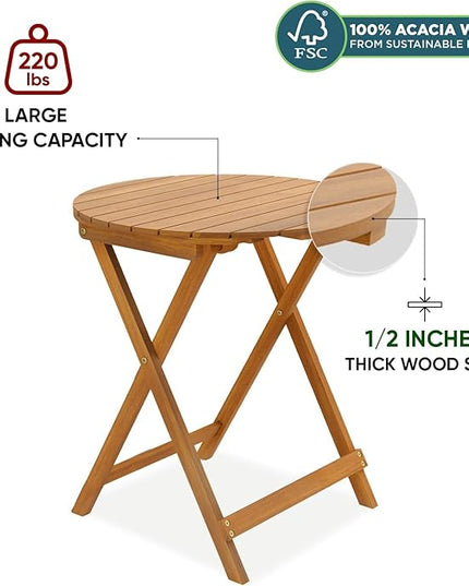 Heavy Duty 400lbs Capacity Patio Bistro Set 3 Piece Outdoor, Folding Chairs w/Cushion, Round Table-Upgrade 2024 - LeafyLoom