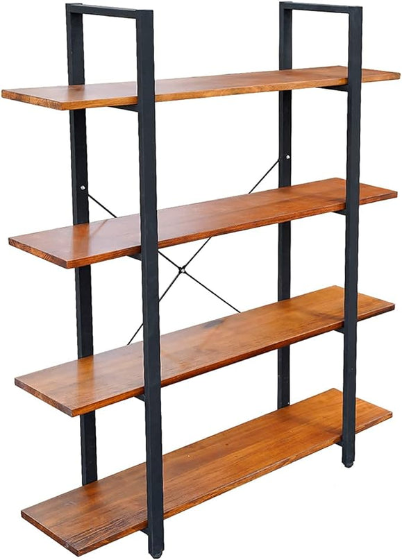 CONSDAN Industrial Bookshelf, USA Grown Hardwood, Real Wood Bookshelves, Modern Open Rustic Bookcase, Storage Shelf, Display Shelf, Poplar Solid Wood-4 Tier Shelf - LeafyLoom