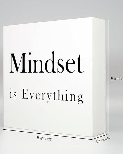Office Desk Decor Office Decorations for Work Motivational Desk Decor Mindset Is Everything Wooden Signs Office Cubicle Decor Office Table Decor Inspirational Desk Decor Motivational Quotes (5x5inch) - LeafyLoom
