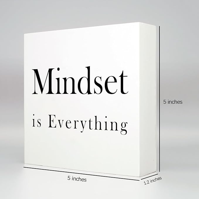 Office Desk Decor Office Decorations for Work Motivational Desk Decor Mindset Is Everything Wooden Signs Office Cubicle Decor Office Table Decor Inspirational Desk Decor Motivational Quotes (5x5inch) - LeafyLoom