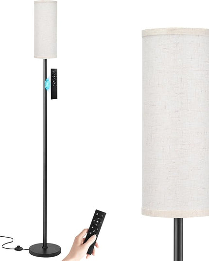 Ambimall 64'' Floor Lamps for Living Room with Remote Control and Stepless Dimmable Colors Temperature & Brightness, 9W Bulb Included(Beige Lampshade & Black Pole) - LeafyLoom