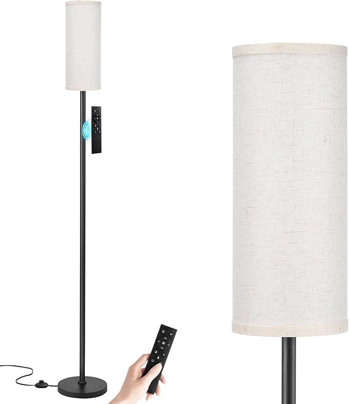 Ambimall 64'' Floor Lamps for Living Room with Remote Control and Stepless Dimmable Colors Temperature & Brightness, 9W Bulb Included(Beige Lampshade & Black Pole) - LeafyLoom