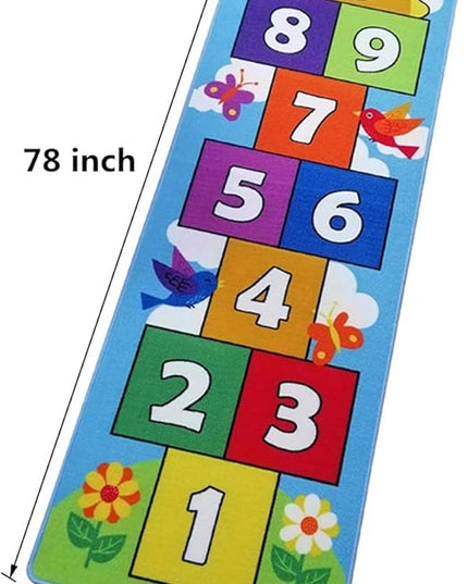 Hop and Count Hopscotch Rug, Kids Floor Play Area Rug Game Carpet Crawl Jump Mat, Children Numbers Learning Non-Slip Rug, Great for Ages 3 to 7 Boys Girls, Home Decor, 26''x78'' - LeafyLoom