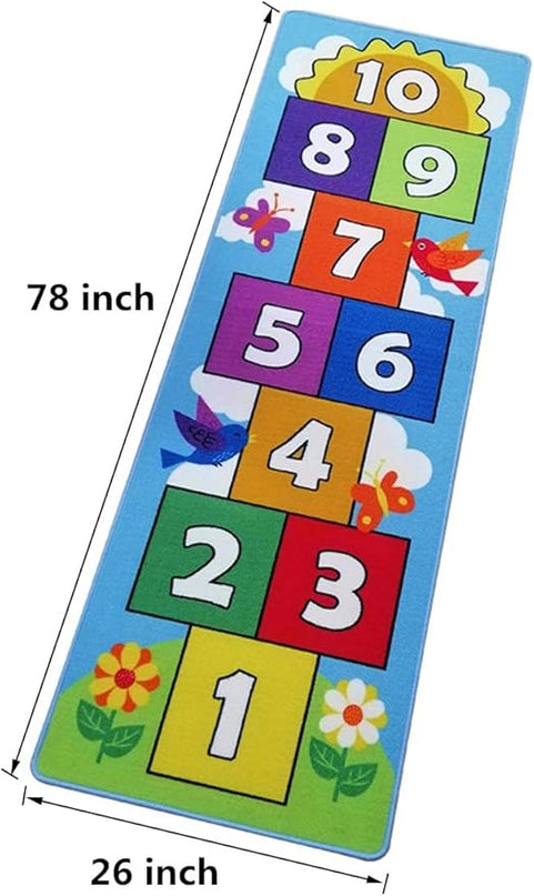 Hop and Count Hopscotch Rug, Kids Floor Play Area Rug Game Carpet Crawl Jump Mat, Children Numbers Learning Non-Slip Rug, Great for Ages 3 to 7 Boys Girls, Home Decor, 26''x78'' - LeafyLoom