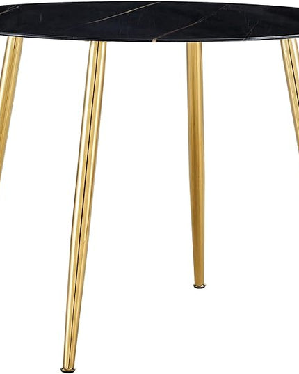 NicBex 40Inch Round Dining Table,Modern Kitchen Table with Imitation Marble Tabletop and Golden Metal Legs for 2 to 4,Leisure Coffee Table for Kitchen,Small Space and Living Room,Easy Clean,Black - LeafyLoom