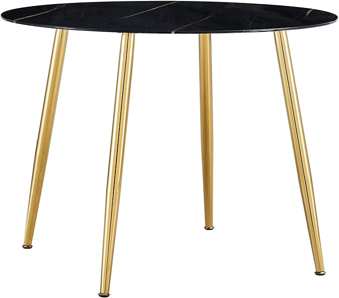 NicBex 40Inch Round Dining Table,Modern Kitchen Table with Imitation Marble Tabletop and Golden Metal Legs for 2 to 4,Leisure Coffee Table for Kitchen,Small Space and Living Room,Easy Clean,Black - LeafyLoom