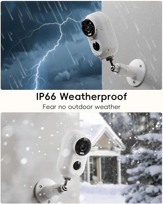 ZUMIMALL Security Cameras Wireless Outdoor, 4 Packs, 2K Cameras for Home Security, Outdoor/Indoor Camera Battery Powered, 2.4G WiFi, Magnetic Mount,3MP Color Night Vision/Siren/PIR/AI/Cloud/Alexa ZUMIMALL