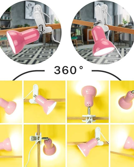 Sun-Rising Cilp on Light,360° rotation Clip on Lamp Portable Book Reading Light,Clamp on Desk/Table/Bunk Bed/Cupboard Home Lighting, (Clamp Light seven colors for your choice) Red - LeafyLoom