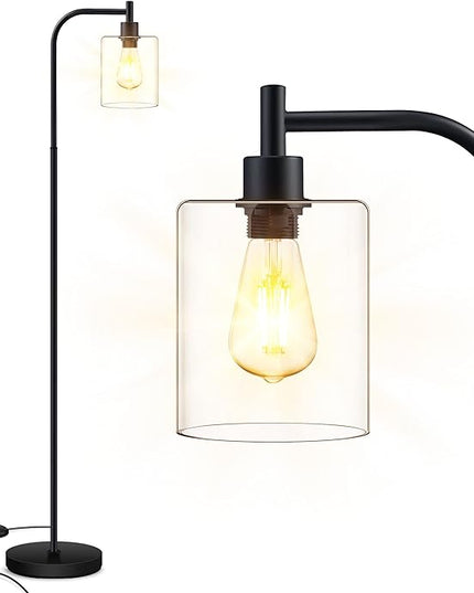 BoostArea Standing Lamp with Glass Shade, Modern Industrial Floor Lamp with Foot Switch, Bright 6W LED for Living Room and Bedroom - LeafyLoom