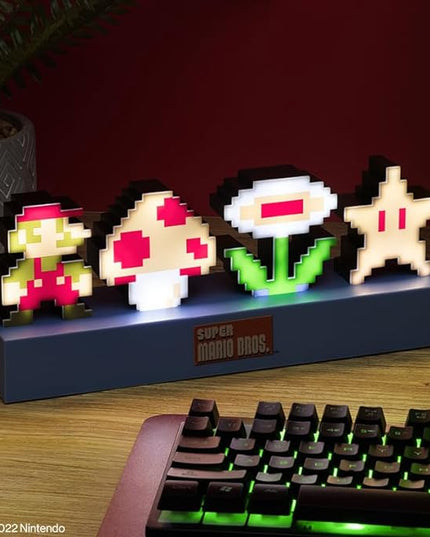 Paladone Super Mario Bros Icons Light, Sound Reactive Mode, Decorative Light Up Super Mario Figure Bedroom Accessories & Decor - LeafyLoom