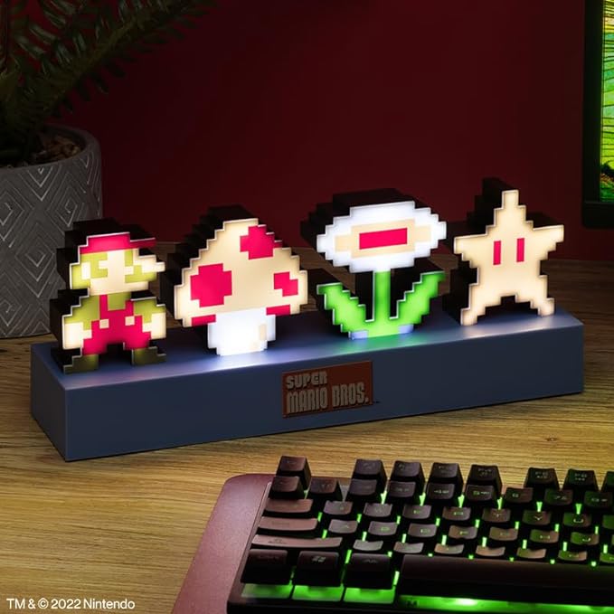 Paladone Super Mario Bros Icons Light, Sound Reactive Mode, Decorative Light Up Super Mario Figure Bedroom Accessories & Decor - LeafyLoom