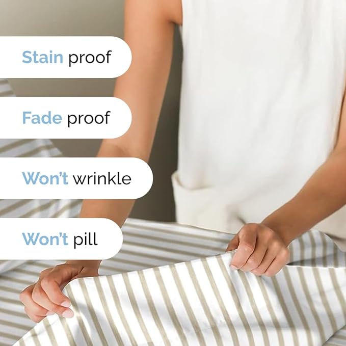 Twin Size 3 Piece Sheet Set - Comfy Breathable & Cooling Sheets - Hotel Luxury Bed Sheets for Women & Men - Deep Pockets, Easy-Fit, Soft & Wrinkle Free Sheets - Beige Stripes Oeko-Tex Bed Sheet Set - LeafyLoom
