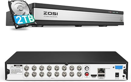 ZOSI H.265+ Full 1080P 16 Channel Hybrid 4-in-1 Surveillance CCTV DVR with 2TB HDD for 960H,CVI,TVI,AHD Home Surveillance Cameras,with Remote View,Motion Detection ZOSI