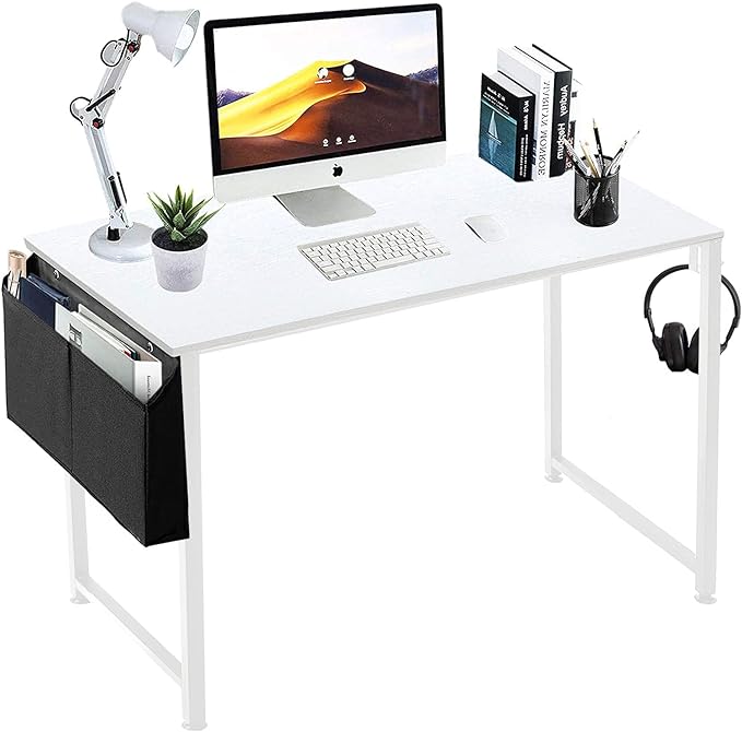 Lufeiya 47 inch White Office Computer Desk - Modern Simple Student Study Table for Home Office Bedroom Writing Desk - LeafyLoom