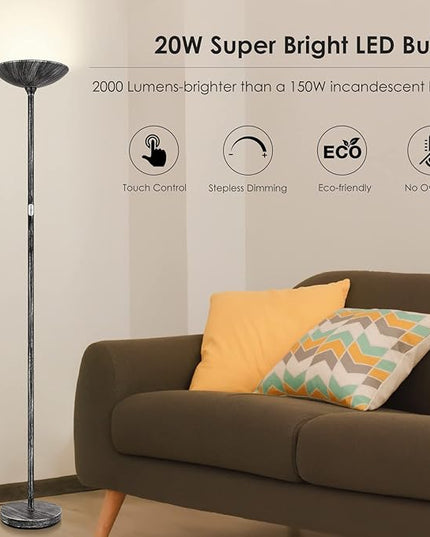 BoostArea Floor Lamp, Pole Standing Lamp, 20W 2000LM LED Torchiere Floor Lamp, Stepless Dimmable, Touch Control, 3000K Daylight, 50000hrs Lifespan,70.5 in Floor Lamps for Living Room,Bedroom,Office - LeafyLoom