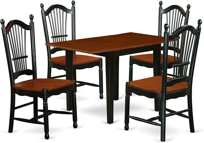 East West Furniture NDDO5-BCH-W Norden 5 Piece Set Includes a Rectangle Dining Room Table with Dropleaf and 4 Wood Seat Chairs, 30x48 Inch, Black & Cherry - LeafyLoom