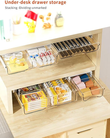Under Desk Storage Drawer Kit, Clear Under Desk Storage Large and Narrow Drawers 3 PCS Combo for Home Bedroom Office Kitchen Organization - LeafyLoom