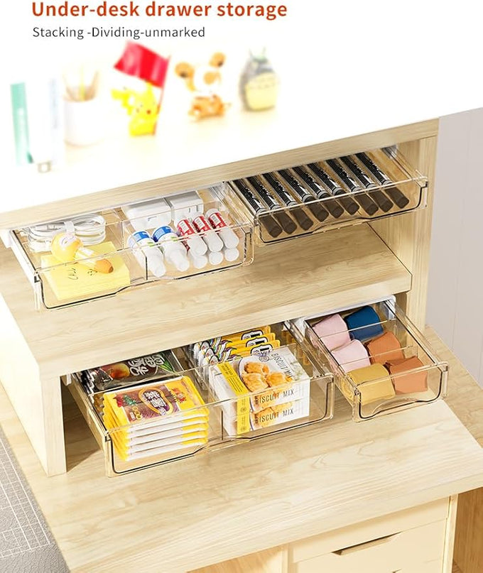 Under Desk Storage Drawer Kit, Clear Under Desk Drawer Mounted Below Table Medium and Small Size 2 Pcs Combo for Home Bedroom Office Kitchen Organization - LeafyLoom