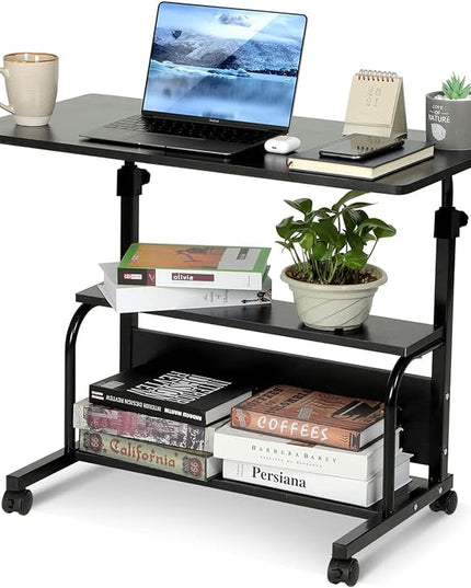 Portable Rolling Desk Adjustable Laptop Desk Small Standing Desk Home Office Desks for Small Spaces Table, 31.5" Black Uplift Student Study Desk Mobile Computer Work Desk on Wheels - LeafyLoom