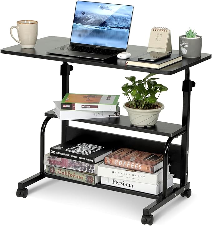 Portable Rolling Desk Adjustable Laptop Desk Small Standing Desk Home Office Desks for Small Spaces Table, 31.5" Black Uplift Student Study Desk Mobile Computer Work Desk on Wheels - LeafyLoom