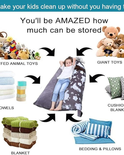 Stuffed Animal Storage Bean Bag Chair Cover | 53" Extra Large Beanbag for Kids and Adults, Plush Toys Holder and Organizer for Boys and Girls | Premium Velvet - Soft & Comfortable (Dinosaurs) - LeafyLoom