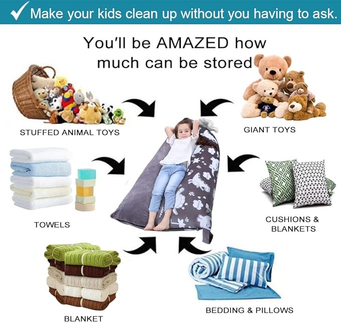 Stuffed Animal Storage Bean Bag Chair Cover | 53" Extra Large Beanbag for Kids and Adults, Plush Toys Holder and Organizer for Boys and Girls | Premium Velvet - Soft & Comfortable (Dinosaurs) - LeafyLoom