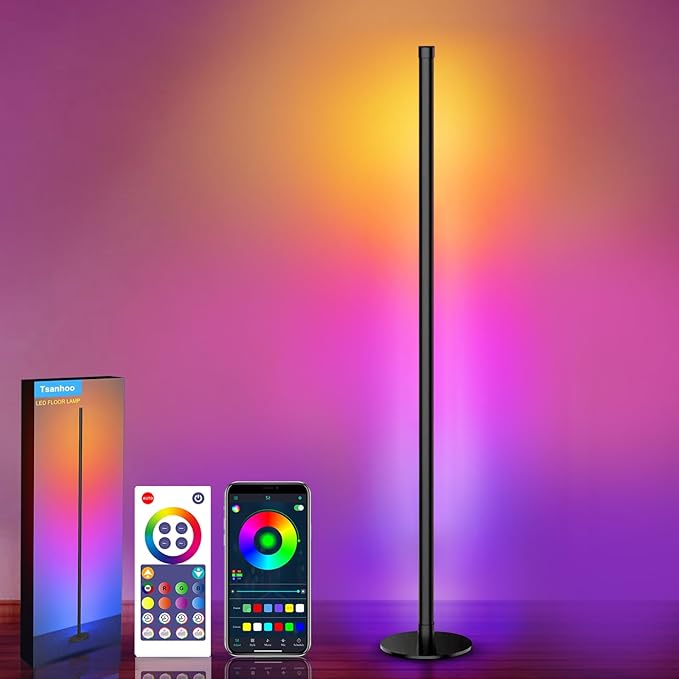 2 in 1 Dimmable Floor Lamp, Smart Corner LED Floor Lamp with App and Remote Control, 16 Million DIY Colors, Music Sync, Timer Setting Scene Modes for Bedroom, Living Room, Studio - LeafyLoom