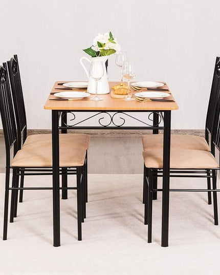 LUARANE 5-Piece Dining Table Set, Rectangular Dining Table with 4 Cushioned Chairs, Modern Wooden Breakfast Table Set for Small Spaces, Apartment, Dinette, Breakfast Nook, Black + Natural - LeafyLoom