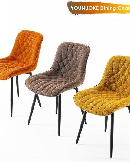 YOUNUOKE Comfortable Dining Chairs Set of 2, Mid-Century Modern Kitchen Dining Room Chairs, Upholstered Backrest Boucle Dining Chair with Black Metal, Orange - LeafyLoom