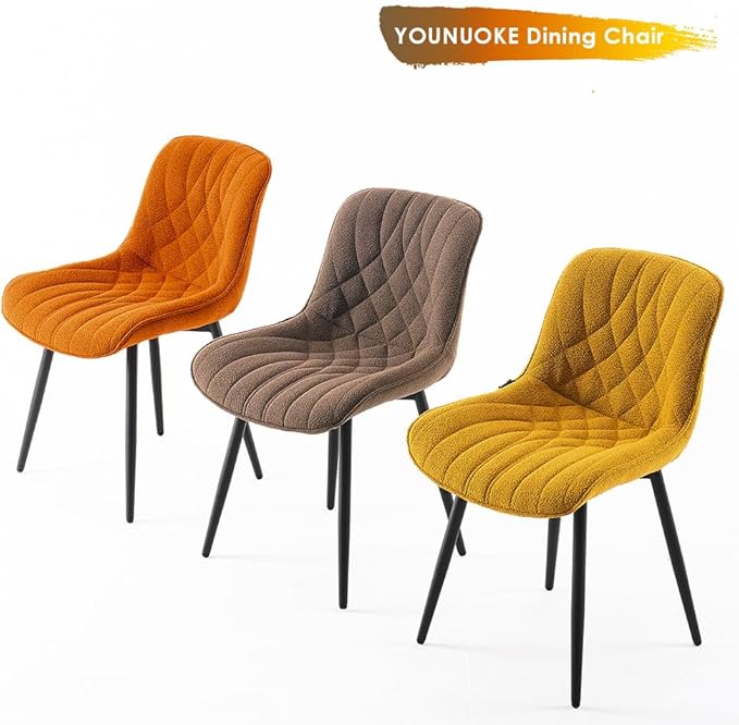 YOUNUOKE Comfortable Dining Chairs Set of 2, Mid-Century Modern Kitchen Dining Room Chairs, Upholstered Backrest Boucle Dining Chair with Black Metal, Orange - LeafyLoom