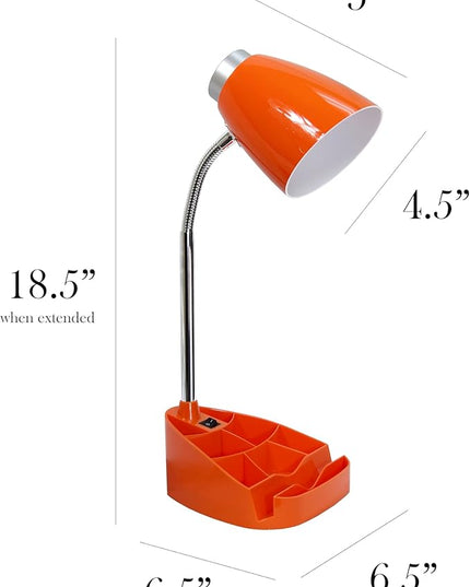 Simple Designs LD1067-ORG Compartmental Desk Lamp with iPhone/iPad/Tablet Stand, Bendable Gooseneck, for Office, Living Room, Nightstand, Library, Entryway, Orange - LeafyLoom